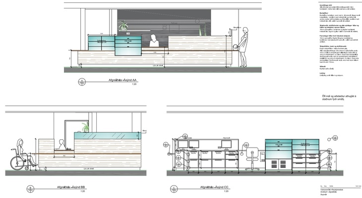 Hér má sjá teikningar af nýju afgreiðslunni og starfsaðstöðu