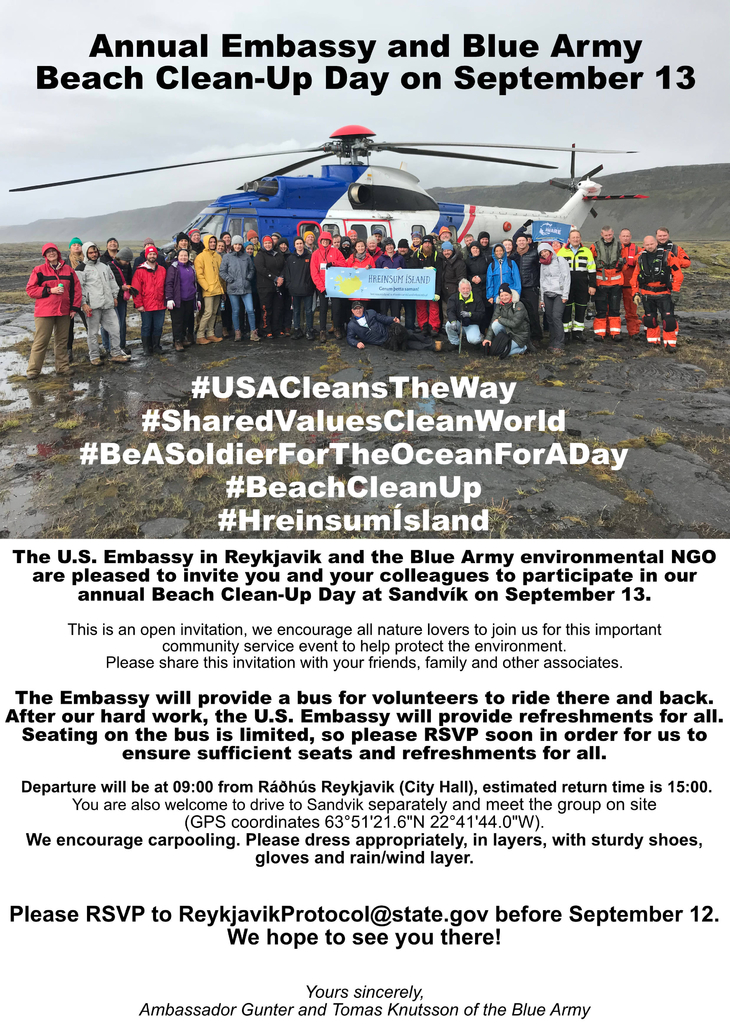 Annual Embassy and Blue Army Beach Clean-Up Day on September 13. An advertisement