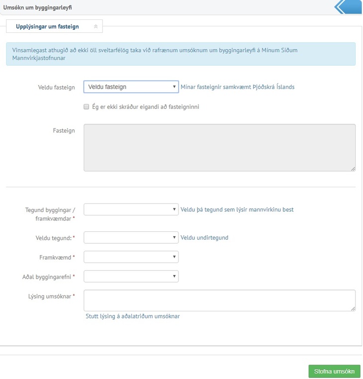 Svona lítur umsókn um rafrænt byggingarleyfi út á Mitt Reykjanes