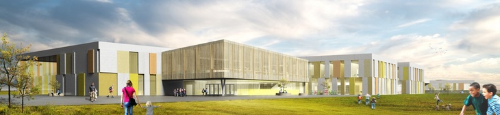 Hér má sjá útlit Stapaskóla úr samkeppnistillögu Arkís