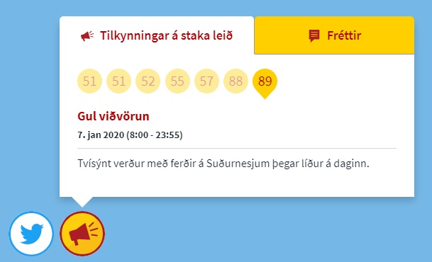 Hér sést að hægt er nálgast tilkynningar undir lúðra táknin Hér sést að hægt er nálgast tilkynningar undir lúðra tákninu