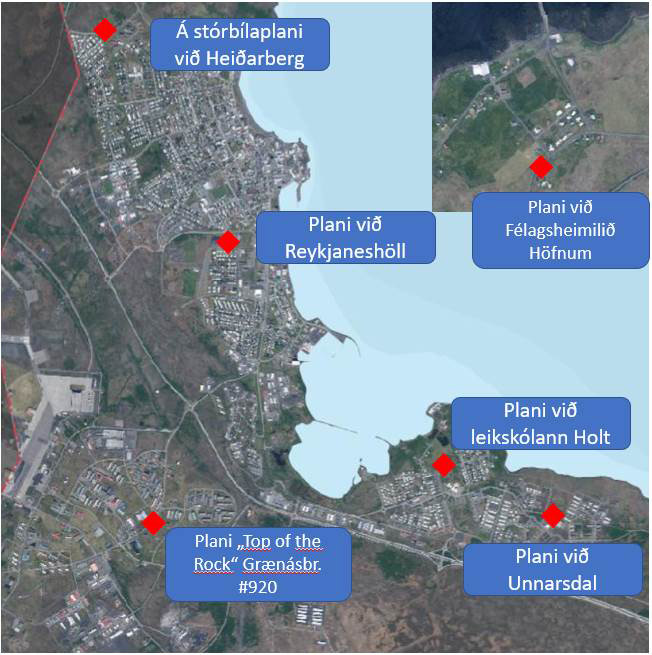 Yfirlitskort af sandhrúgum í Reykjanesbæ