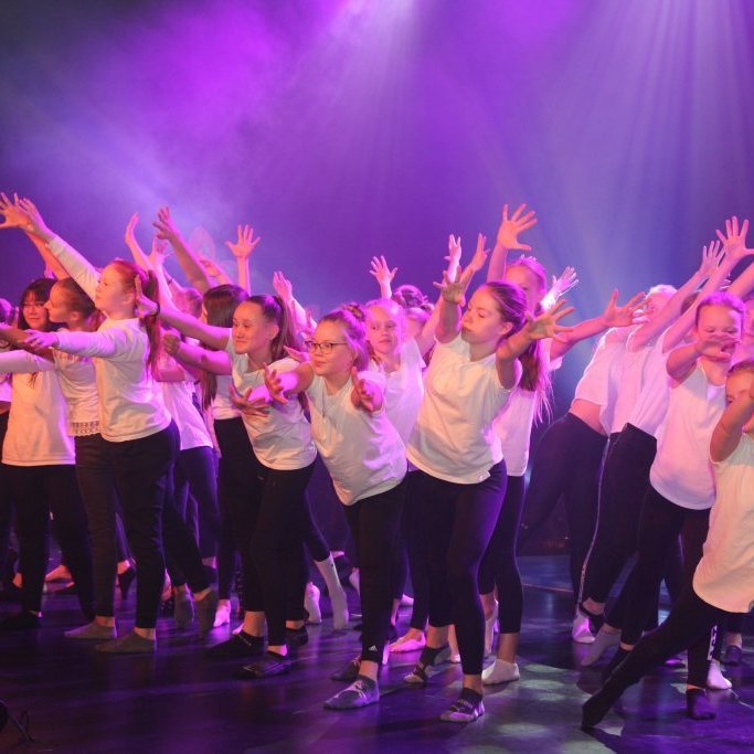 Dans- og fimleikastúlkur á hæfileikahátíð í Stapa