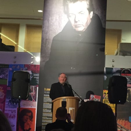 Björn G. Björnsson sýningarstjóri sagði nokkur orð við opnun. .