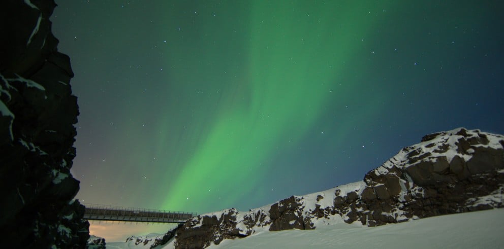 Falleg vetrarmynd frá Brú milli heimsálfa.