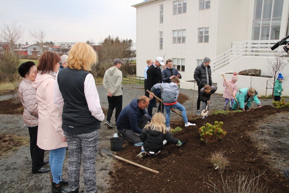 Frá gróðursetningu í Aldingarði æskunnar á sumardaginn fyrsta sl. sumar. Garðurinn er í umsjón Suðu…