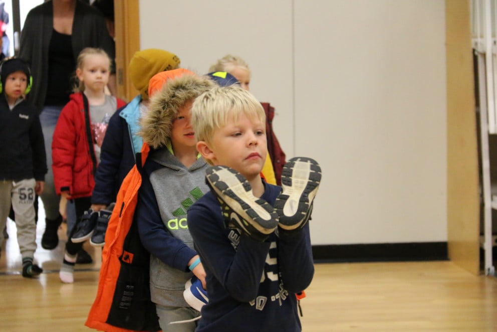 Frá setningu verkefnisins Göngum í skólann í gærmorgun.