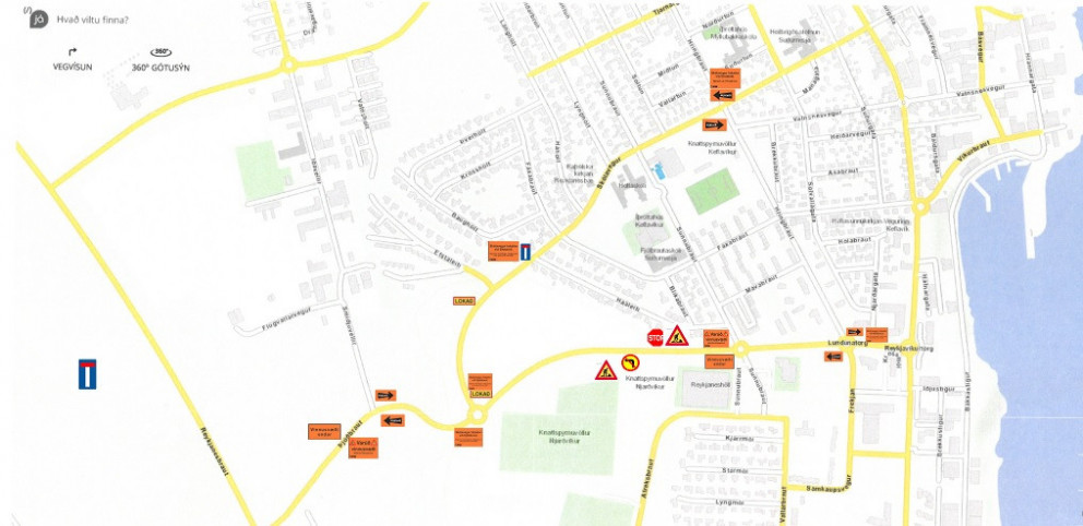 Hér má sjá hvar lokunin er og nærliggjandi hjáleiðir.