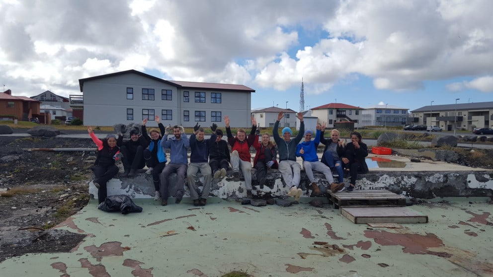 Sjálfboðaliðar frá Seeds samtökunum við Vatnsnes í Reykjanesbæ.