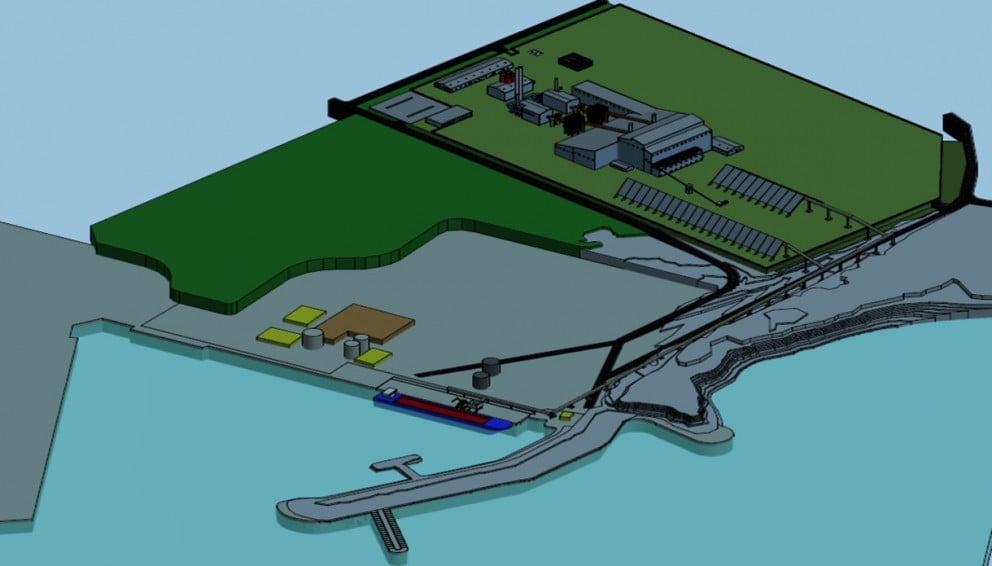 Teikning af fyrirhugaðri kísilverksmiðju Thorsil ehf. í Helguvík.