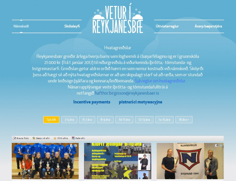 Skjáskot af vefnum Vetur í Reykjanesbæ