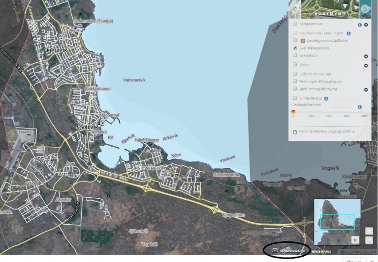 Hringur hefur verið dreginn utan um ábendingahnappinn á Kortavef Loftmynda.