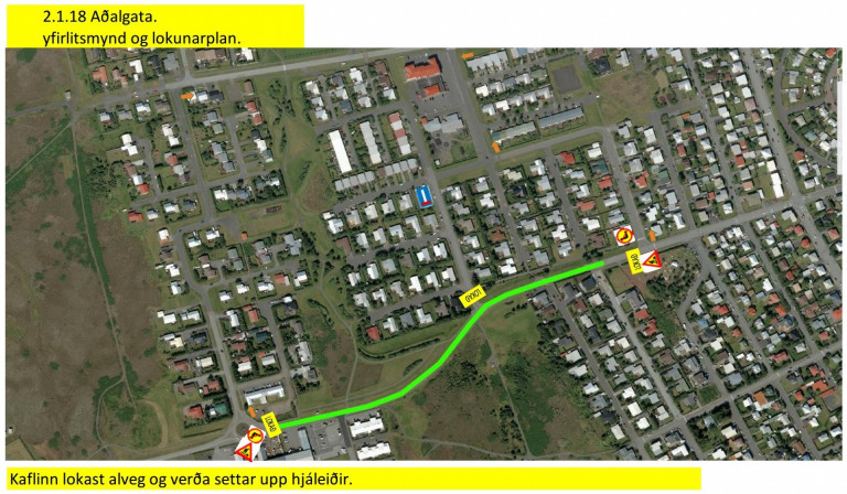 Græna línan sýnir svæðið sem verður lokað.