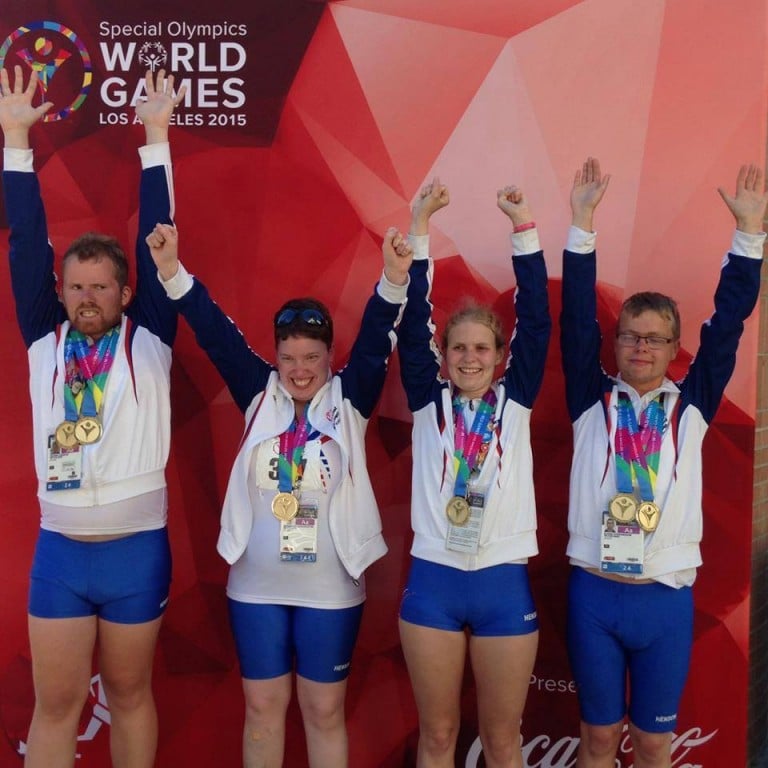 Kampakátir verðlaunahafar. Bryndís Brynjólfsdóttir, önnur frá vinstri, með gull fyrir boðhlaup. Ljó…