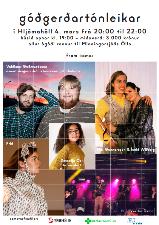 Auglýsing fyrir góðgerðartónleikana í Hljómahöll 4. mars 2020