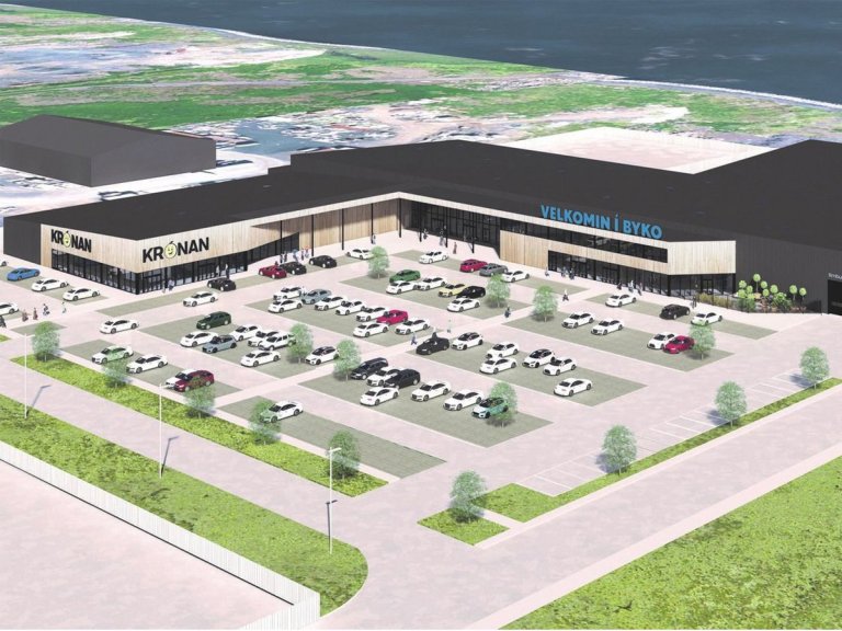 Tölvuteikning af nýju húsnæði BYKO og Krónunnar. Tölvuteikning/Aðsend