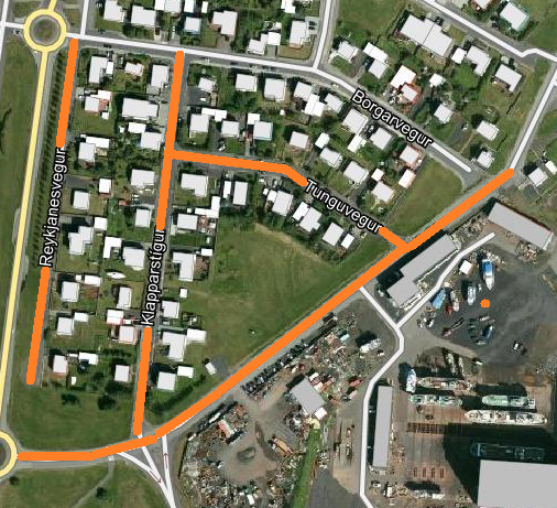 Appelsínugulu línurnar sýna hvaða götur verða ljóslausar í nótt.