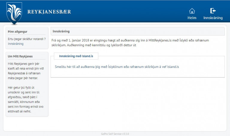 Innskráningargluggi MittReykjanes.is