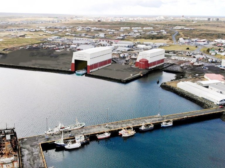 Til vinstri á myndinni má sjá yfirbyggða þurrkví eins og hún gæti litið út að loknum framkvæmdum