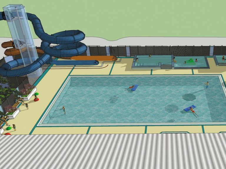 Tölvuteiknuð mynd af nýjum rennibrautum