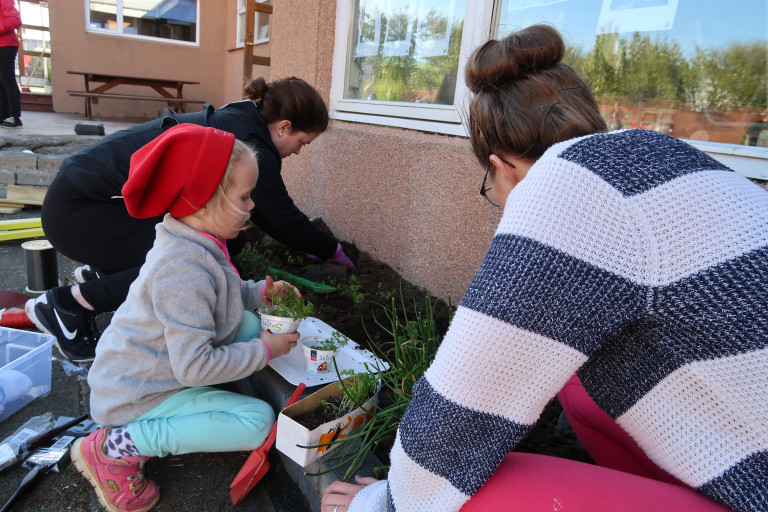 Margar hendur unnu létt verk á árlegum vinnudegi í Tjarnarseli.